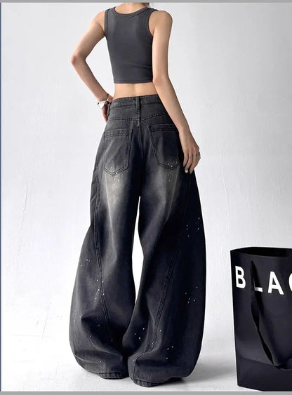 Women's Black Gothic Jeans Cargo Baggy Trousers Y2K American Harajuku High Street 2000S Aesthetic Wide Leg Jeans Pants 2025 New