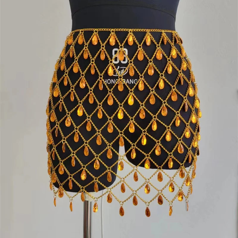 High Quality Women's Skirt Body Chain Elegant Gemstone Clothing Casual Beach Cover Up Bikini Belt Skirts Blue-35CM / One Size / CHINA Gold-35CM / One Size / CHINA Blue-35CM / One Size / CHINA-Gold-35CM / One Size / CHINA-