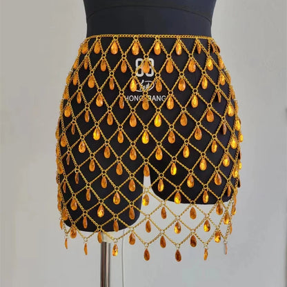High Quality Women's Skirt Body Chain Elegant Gemstone Clothing Casual Beach Cover Up Bikini Belt Skirts Blue-35CM / One Size / CHINA Gold-35CM / One Size / CHINA Blue-35CM / One Size / CHINA-Gold-35CM / One Size / CHINA-