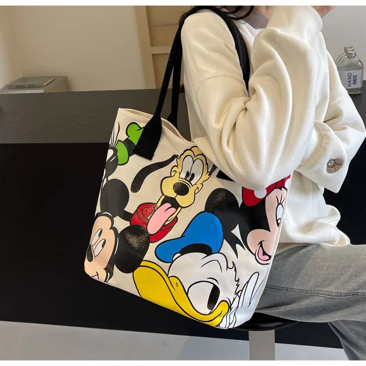 DisneyCartoon Mickey Fashion Versatile Large Capacity Canvas Shoulder Bag Women's Casual Versatile Tote Bag
