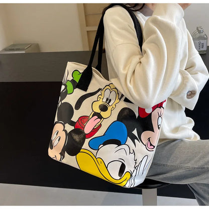 DisneyCartoon Mickey Fashion Versatile Large Capacity Canvas Shoulder Bag Women's Casual Versatile Tote Bag