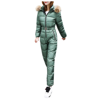 One Piece Outfit Ski Suit Winter Jumpsuit Parka Hooded Cotton Bodysuit Zipper
