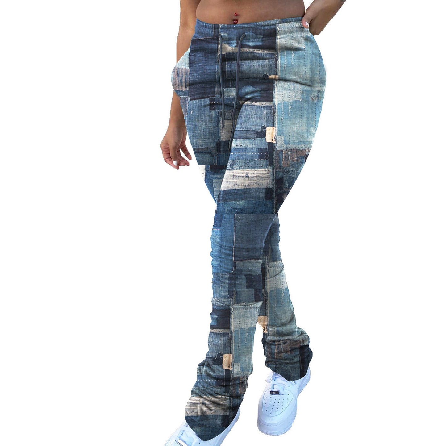 Cargo Casual Jeans Print Long Pocket Pant Wide Pants Women