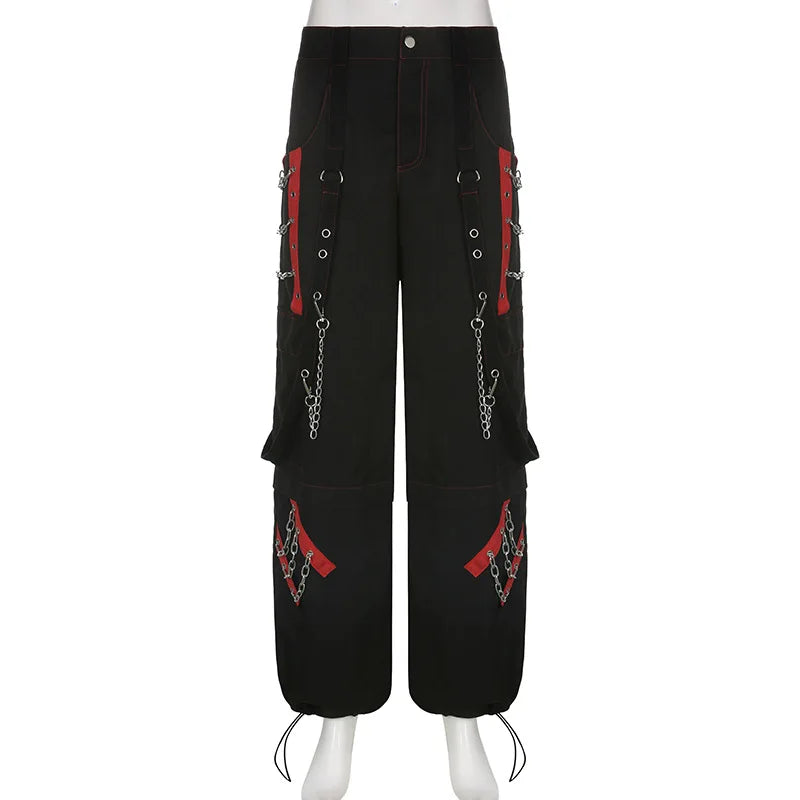 Women Gothic Punk Pants Hip Hop Harajuku Baggy Y2k Cargo Pants Casual Streetwear 90s Wide Leg Retro Low Waist  Women Trousers