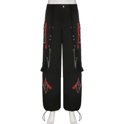 Women Gothic Punk Pants Hip Hop Harajuku Baggy Y2k Cargo Pants Casual Streetwear 90s Wide Leg Retro Low Waist  Women Trousers