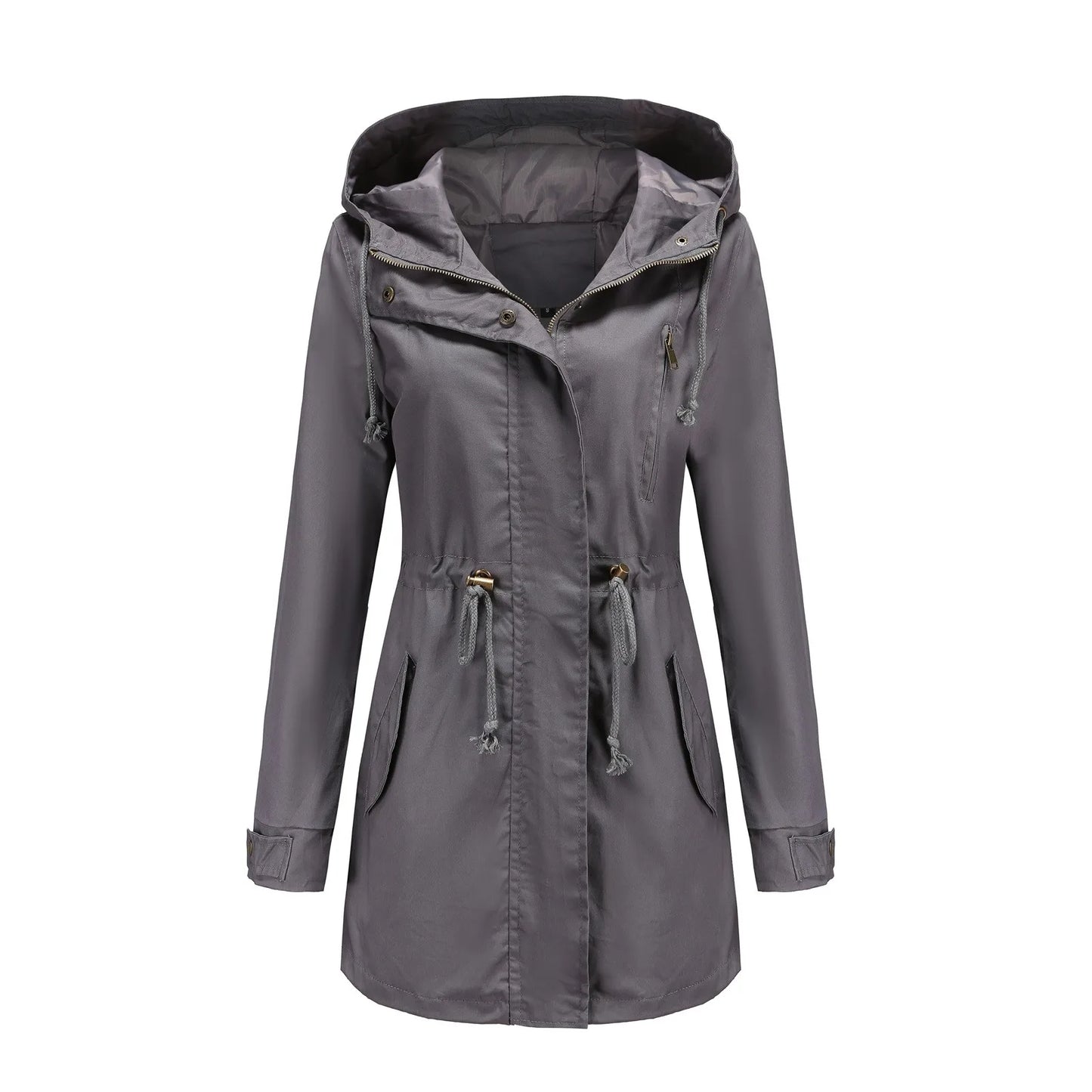 Women Jacket Windproof Windbreaker Trench Coats Female Hooded Drawstring Long