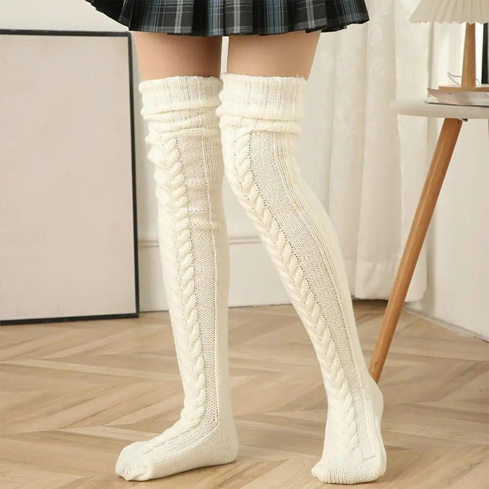 Wool Foot Warmers Lady Stockings Solid Color Thigh-high Socks Acrylic Fibers