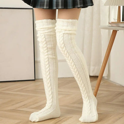 Wool Foot Warmers Lady Stockings Solid Color Thigh-high Socks Acrylic Fibers