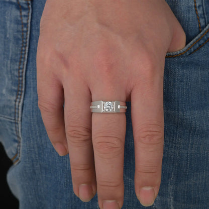 Newshe Men's Wedding Rings 925 Sterling Silver Solitaire Round Cubic Zircon Promise Band Size 8-12