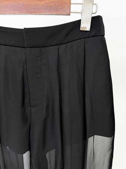 Women's Mesh Splicing Bead Sequin Blazer Wide legs Chiffon Pants Set Suit