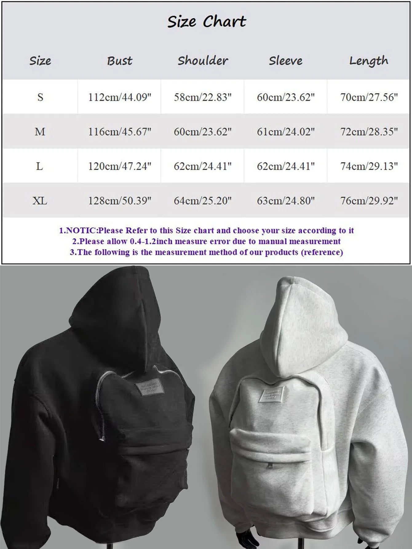 Unisex Zip Up Hoodie 3D Creative Jacket with Backpack Lightweight Hooded Sweatshirts Fashion Outfits with Pocket