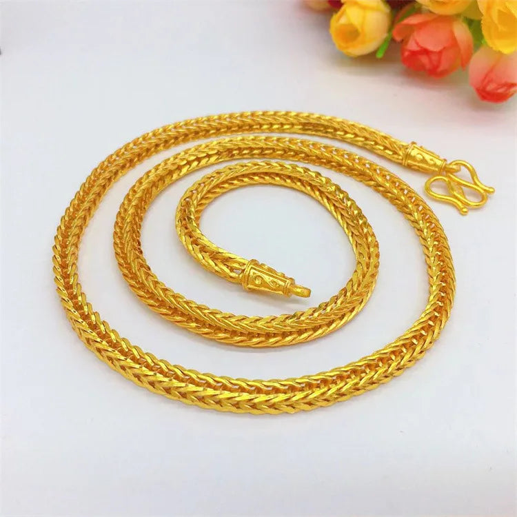 Men's 24K Gold Snake Bone Necklace, crafted from AU999 pure gold, showcasing tough lines for a stylish look