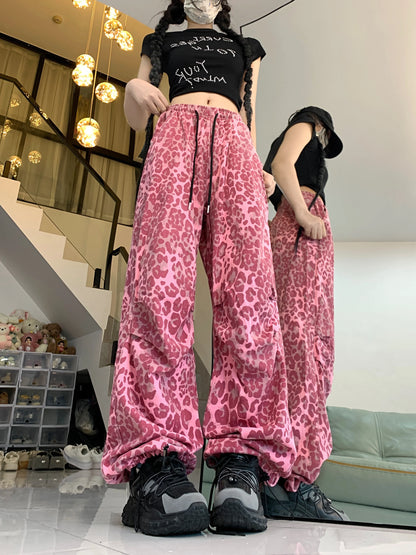Women's Red Leopard Pants Jogger Harajuku Streetwear Sweatpants Loose Pants Y2k Retro 2000s Aesthetic Vintage Trousers Clothes