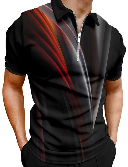 Men's 3D Flag Pattern Printed Short Sleeve POLO Shirt Zipper Men's T-Shirt