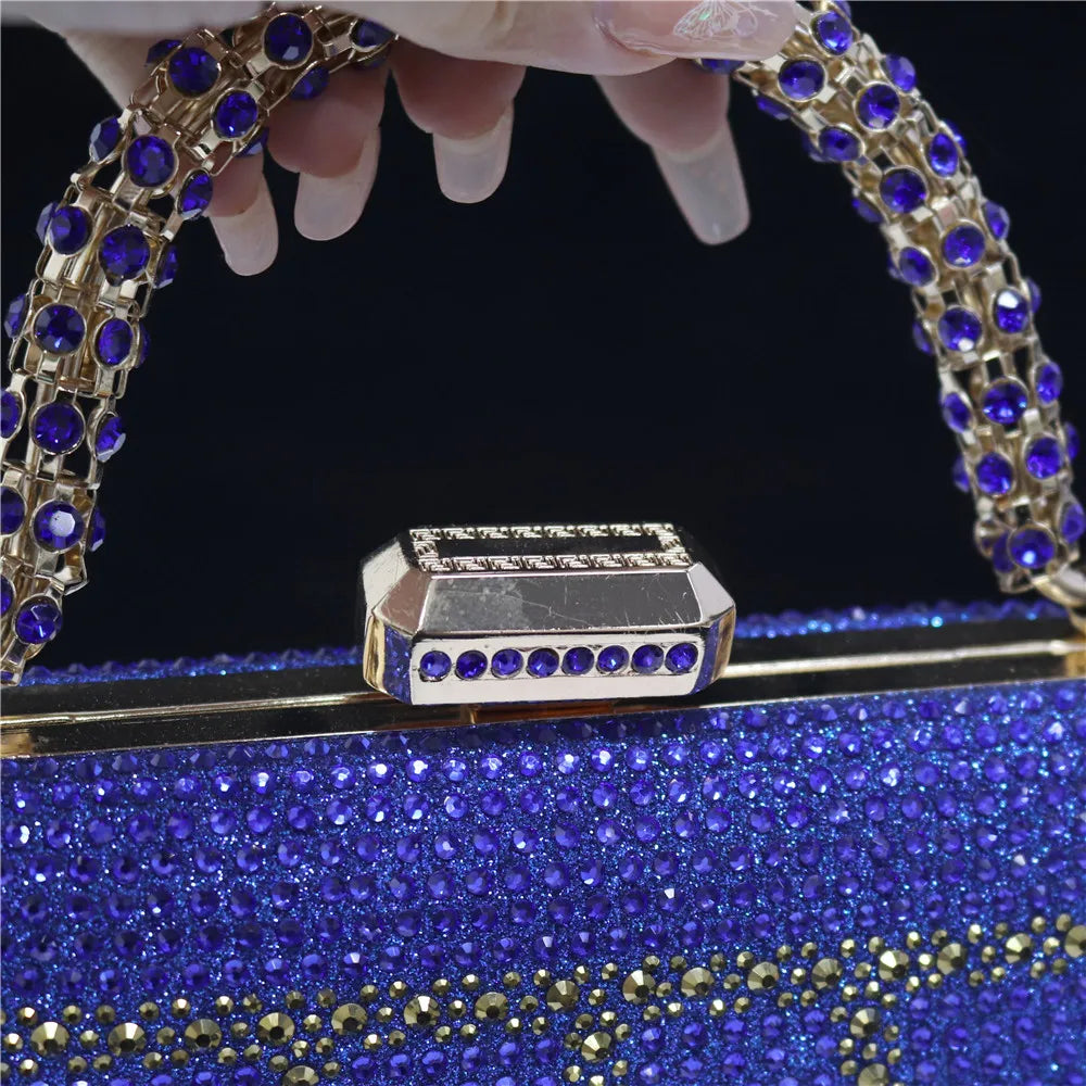 Exquisite Evening Bag With Diamond Design Fashion Handle Clutch Rhinestone Embellished Long Chain Bag