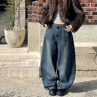 Women's Blue Cargo Baggy Jeans Y2K Japanese Harajuku 2000s Style Streetwear Vintage  Loose Wide Leg Jeans Pants Clothing 2025