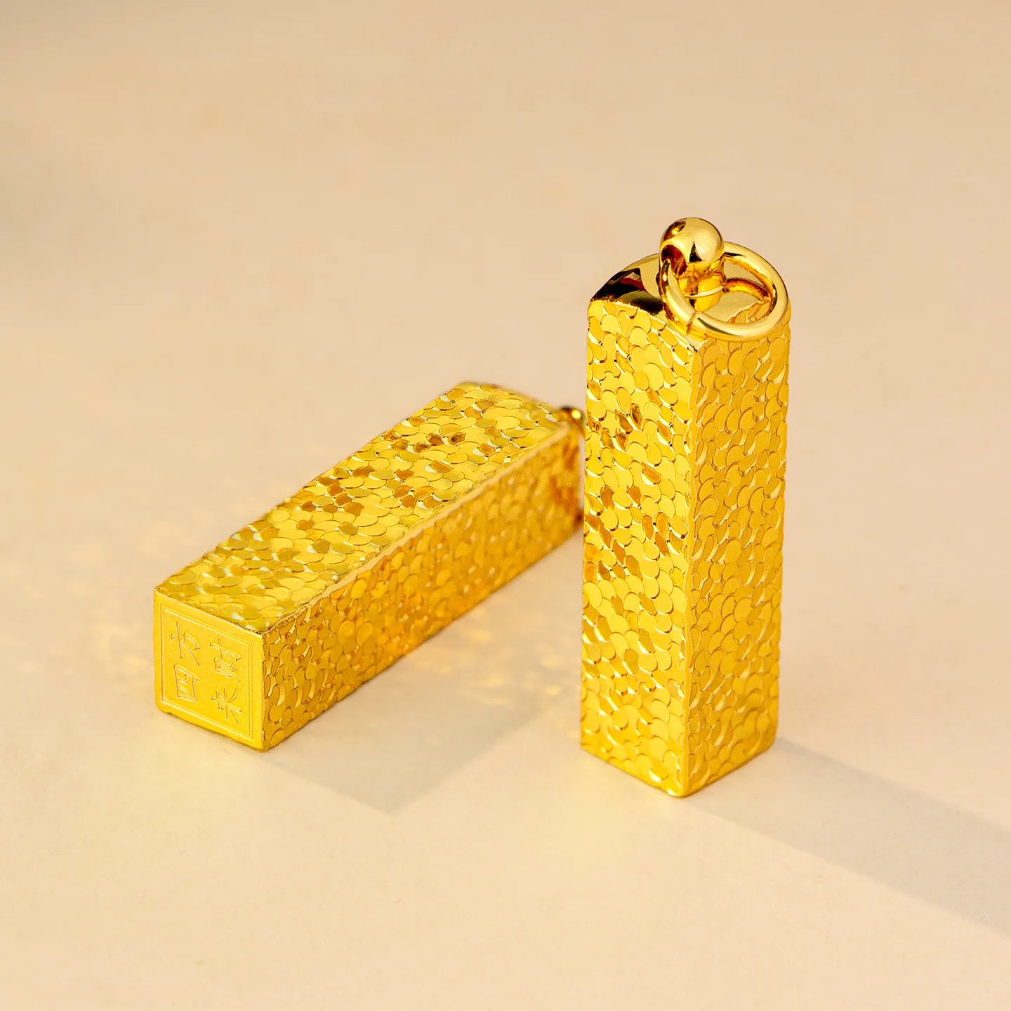 Gold store 9999 24K real gold sparkling crushed ice small gold bar pendant versatile clavicle chain for women