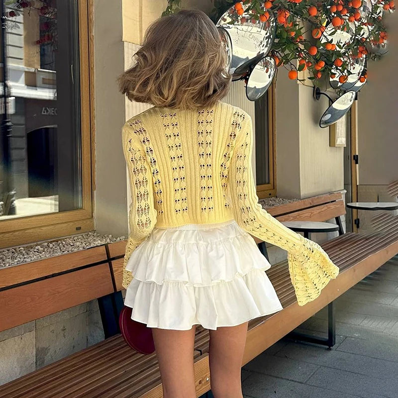 Hollow Knitted Cardigan Women's Solid Long Sleeve V Neck Short Sweater Top Female Crochet Yellow / S White / L White / M Yellow / S-White / L-White / M-White / S-Brown / L-Brown / M-Brown / S-Pink / L-Pink / M-Pink / S-Yellow / L-Yellow / M-Wine Red / L-Wine Red / M-Wine Red / S-Blue / L-Blue / M-Blue / S-