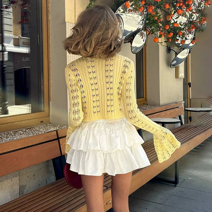 Hollow Knitted Cardigan Women's Solid Long Sleeve V Neck Short Sweater Top Female Crochet Yellow / S White / L White / M Yellow / S-White / L-White / M-White / S-Brown / L-Brown / M-Brown / S-Pink / L-Pink / M-Pink / S-Yellow / L-Yellow / M-Wine Red / L-Wine Red / M-Wine Red / S-Blue / L-Blue / M-Blue / S-