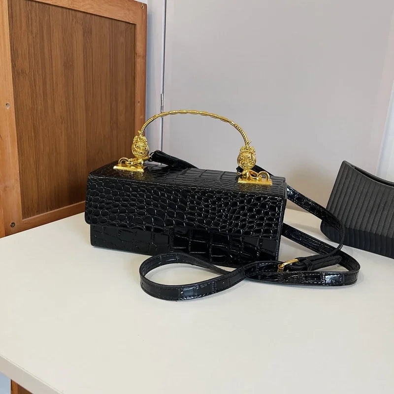 Black Crocodile Pattern Crossbody Bag Fashion Box Lipstick Pouch Designer Pu Leather