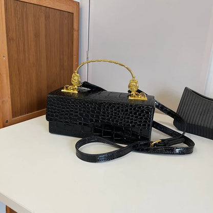 Black Crocodile Pattern Crossbody Bag Fashion Box Lipstick Pouch Designer Pu Leather