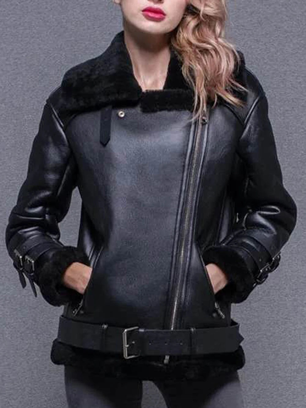 Thick and warm faux leather jacket Coat women's beige long-sleeved belt jacket women 2025 winter fashion new streetwear Tops