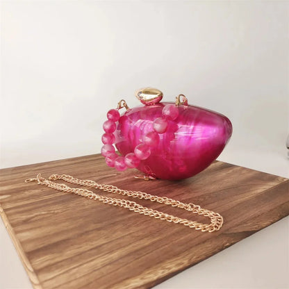 Shell Brand Pearl Brown Marble Acrylic Box Clutches Evening Bag Bridal Handbag