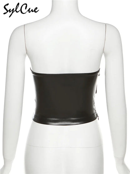 Retro Matte Black Mysterious All-Match Personality Fashionable Belt Chest Wrap Vest