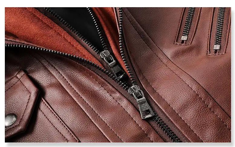 Motorcycle Leather Jacket Hat Detachable Men Hooded Slim Casual Coats