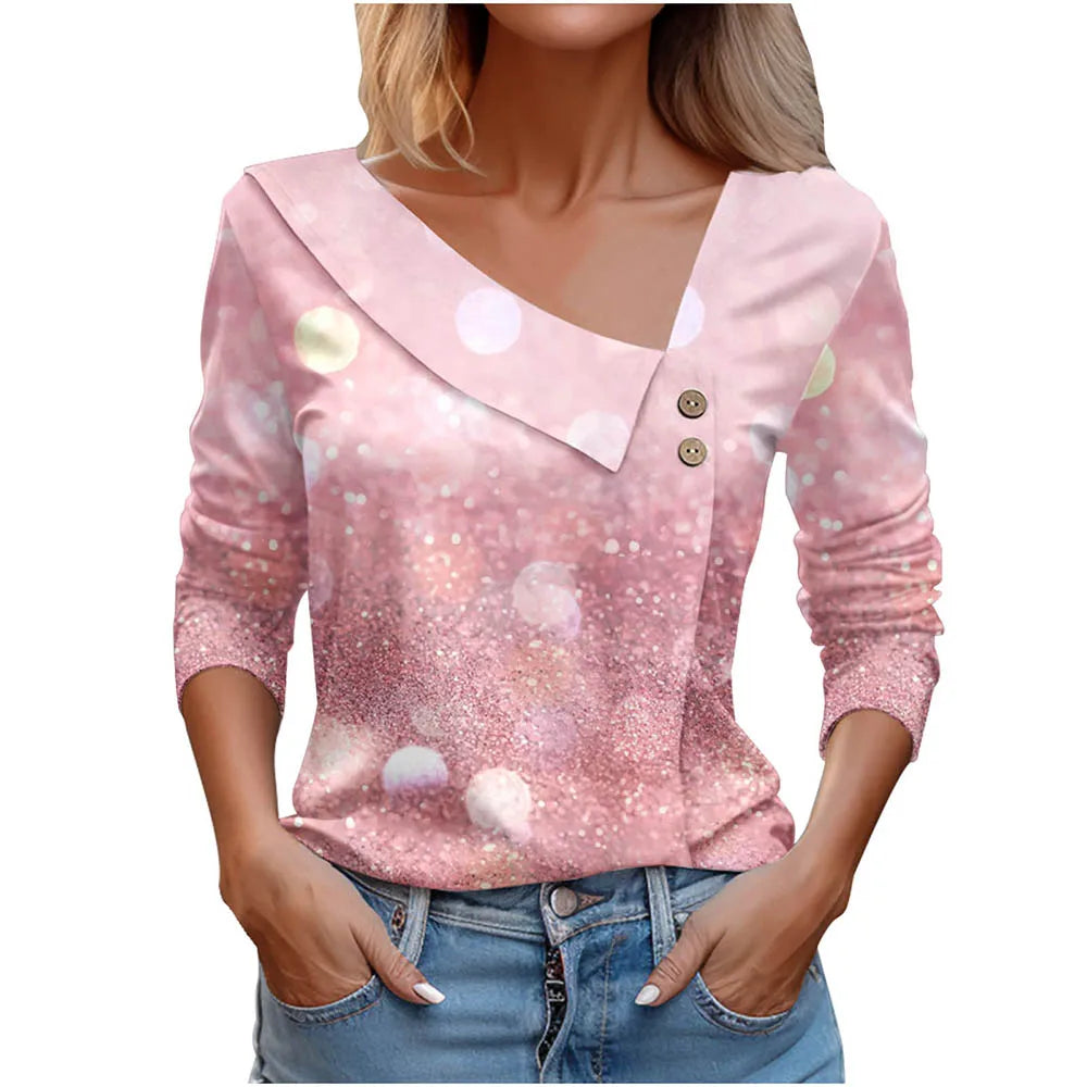 T Shirt For Women Fashion Long Sleeve Top White Floral Print Shirt