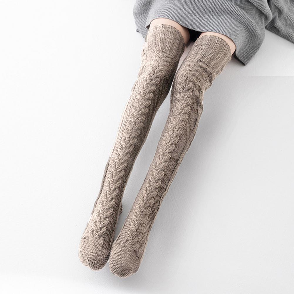 Wool Foot Warmers Lady Stockings Solid Color Thigh-high Socks Acrylic Fibers