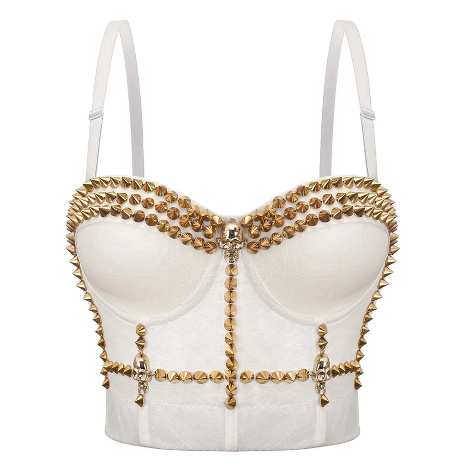 Rivet Corset Push Up Bras Club Wear Outfit Ladies Cropped Top White / XL / United States White / L / United States 