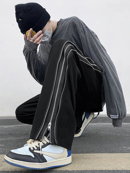 Streetwear Side Split Zipper Loose Casual Straight Parachute Long Trousers