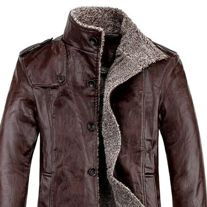 Winter Men's Leather Jacket Thicken Fleece Motorcycle Coat Casual