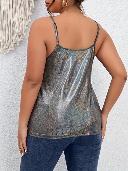 Women's Large Size Metallic V-Neck Camisole Top