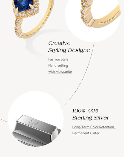 ATTAGEMS Classical Blue Sapphire Ring Cushion Cut 2.0ct DVVS1 Real 925 Sterling Silver For Women Engagement Wedding Fine Jewelry