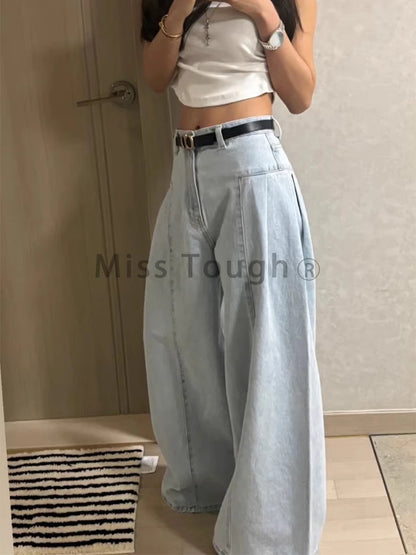 Wash Wide Leg Jeans Women Loose Pant High Waist Slimming Straight Trouser