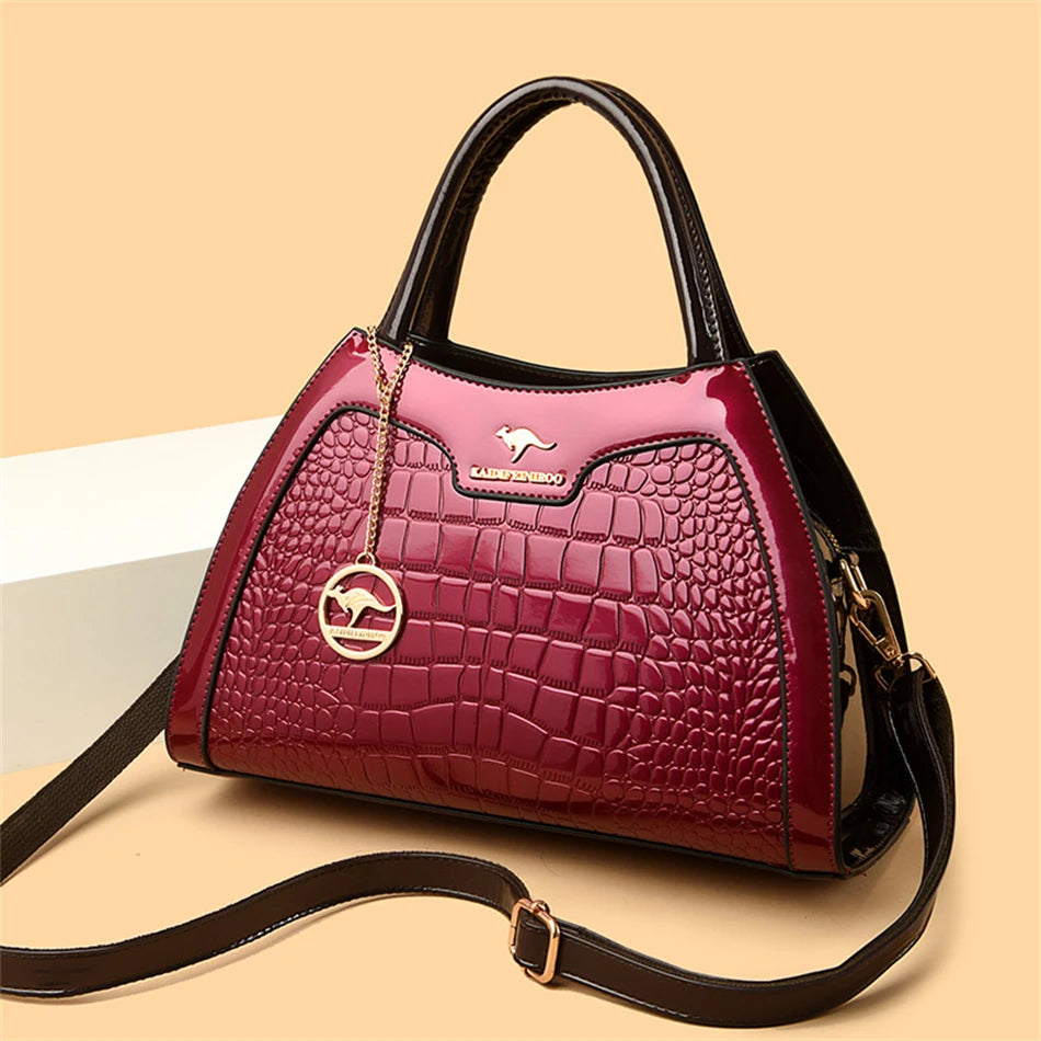 Luxury Patent Leather Handbags for Women Designer Crocodile Pattern Women's Shoulder Crossbody