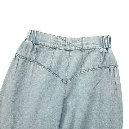 Denim Sets Women 2 Piece Outfit 2025 Jeans Zipper Turn-down Collar Cropped Top and Loose Wide Leg Pants