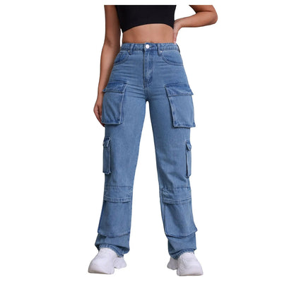 Straight Jean Women Length Large Size Wide Jeans Pants Waisted Calf Hole Stretch plus