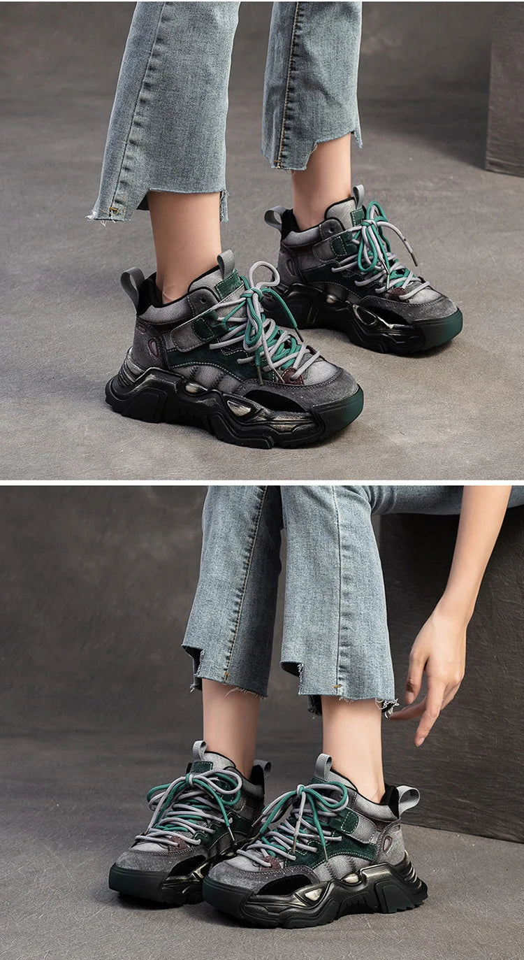 5cm Pigskin Leather Women Spring Platform Wedge Flats Comfy Shoes Rubber Autumn Fashion Loafer Flat Chunky Sneakers Vulcanize Green / 35 red / 40 Green / 37 Green / 35-red / 40-Green / 37-Green / 36-Green / 39-Green / 38-Green / 40-red / 35-red / 37-red / 36-red / 39-red / 38-
