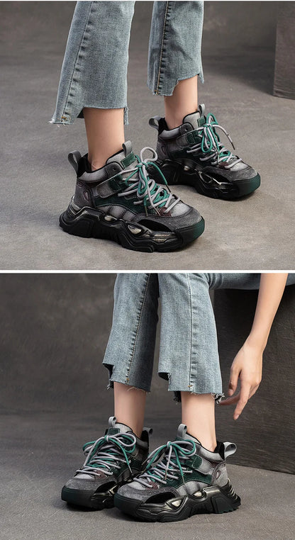 5cm Pigskin Leather Women Spring Platform Wedge Flats Comfy Shoes Rubber Autumn Fashion Loafer Flat Chunky Sneakers Vulcanize Green / 35 red / 40 Green / 37 Green / 35-red / 40-Green / 37-Green / 36-Green / 39-Green / 38-Green / 40-red / 35-red / 37-red / 36-red / 39-red / 38-