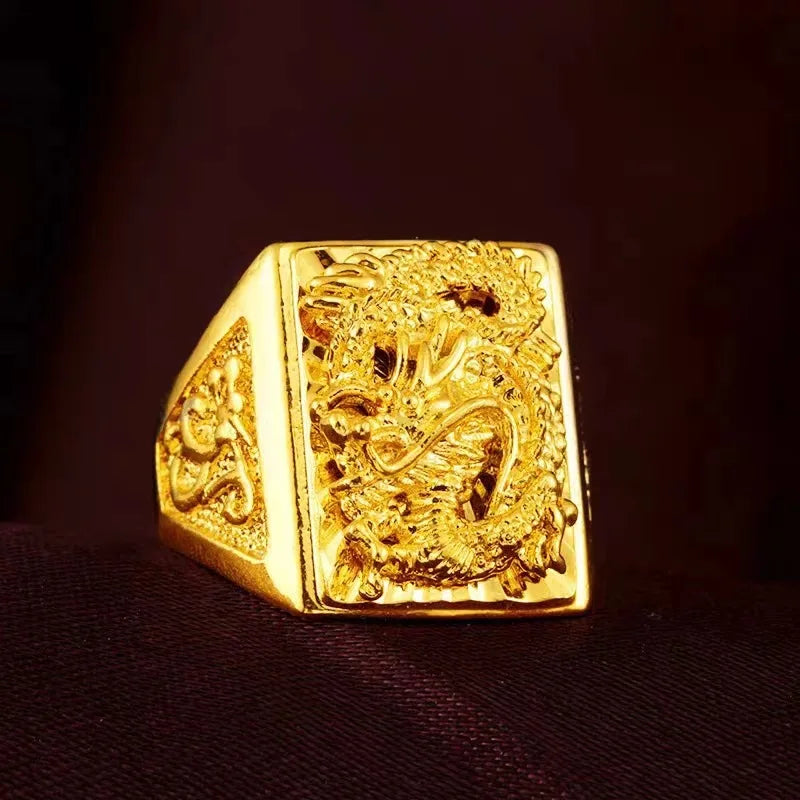Elegant AU999 men's ring 24K real gold dragon ring domineering opening ring elegant fashionable temperament men's ring