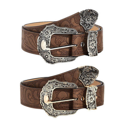 Western Belt Carved Men'S And Women'S Retro Belt Flower Leather