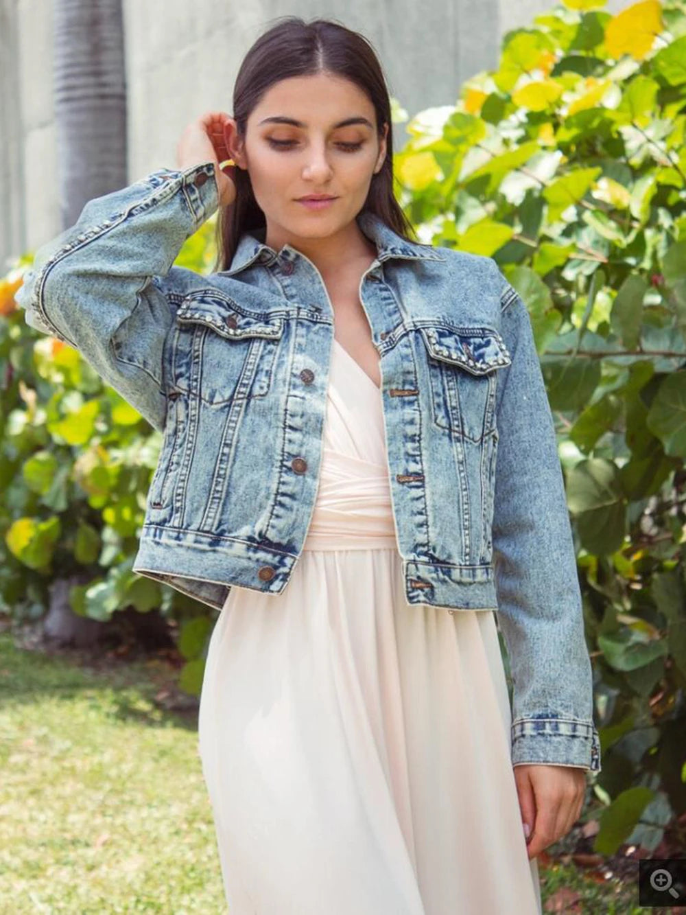 Denim Jacket Female Light Blue Diamond Tassel Coat Single-Breasted Open Back Women Jeans Coat