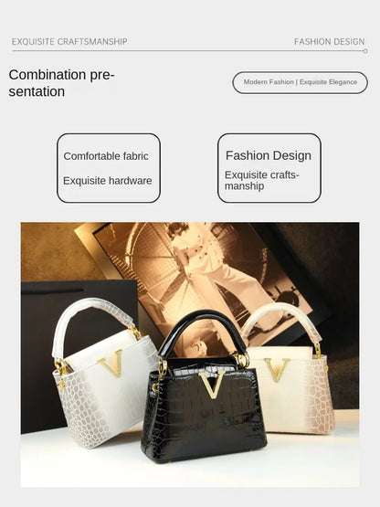 Crocodile Pattern Leather Handbag Luxury Fashion Small Shoulder Messenger Bag Portable Crossbody Shell Bags