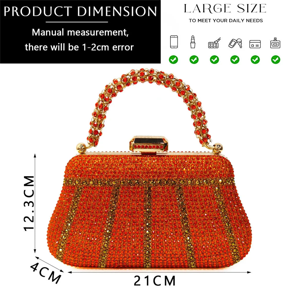 Exquisite Evening Bag With Diamond Design Fashion Handle Clutch Rhinestone Embellished Long Chain Bag
