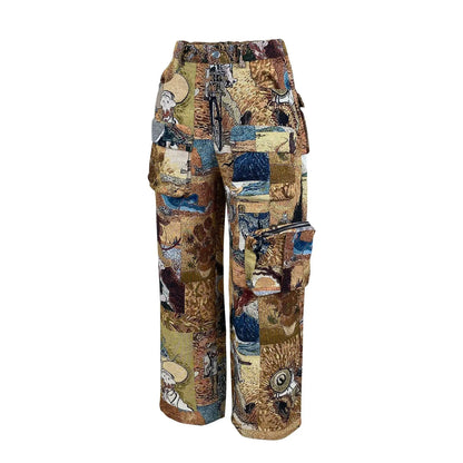 3D Print Wide Leg Cargo Active Hip Hop Straight Sweatpants Trousers