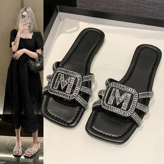 Design Pearl Chain Fairy Style Dress Women's French Style Small Sandals