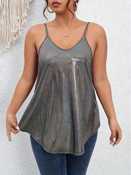 Women's Large Size Metallic V-Neck Camisole Top